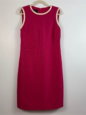 AKRIS 100% Silk Shift Dress Size 10 Fuchsia Pink Ivory Contrast Trim Sleeveless